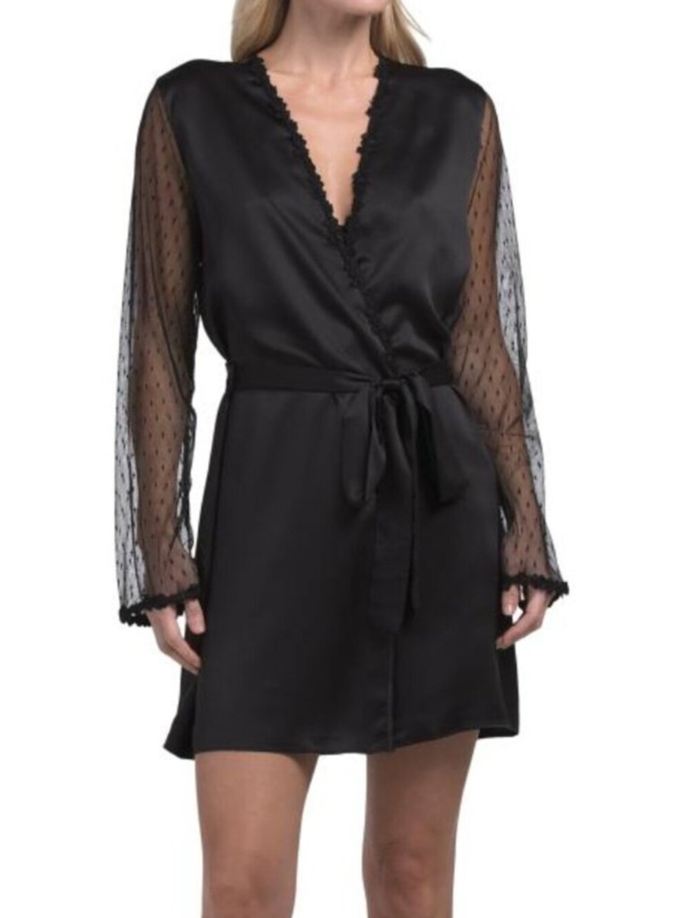 FLORA NIKROOZ Satin Showstopper Robe With Lace Detail